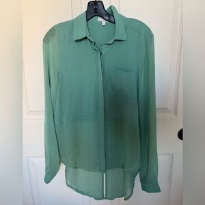 Green Sheer Button-Up Blouse